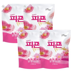 피죤 섬유유연제 리필 핑크로즈, 2.1L, 4개