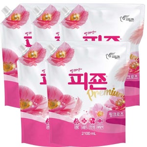 피죤 섬유유연제 리필 핑크로즈, 2.1L, 5개