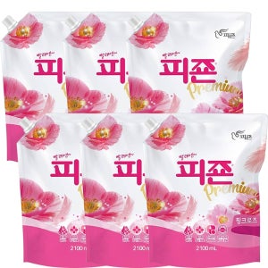 피죤 섬유유연제 리필 핑크로즈, 2.1L, 6개