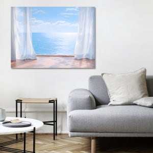 커튼과 바다 윤슬 캔버스 액자 30호 50호 대형 힐링 감성 인테리어 그림