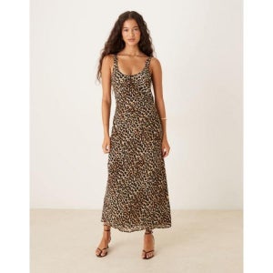 Mango 망고 스쿱넥 미디 드레스, 레오파드 패턴 6873991