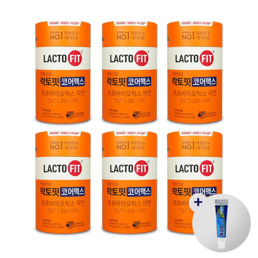 종근당 락토핏 코어맥스 60포 6통 생유산균 + 여행용 미니치약 구성