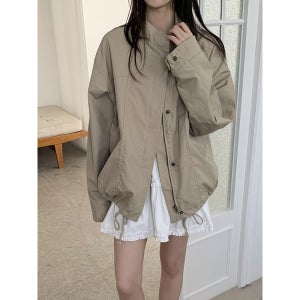 flat 웨더 히든버튼 야상 봄 간절기 사파리 코튼 절개 오버핏 루즈핏 점퍼