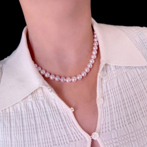 아코야 해수 핑크 진주 8-8.5mm 비드 가심비 아코야 진주 목걸이