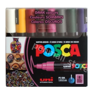 유니 포스카 마카 수성 마카펜 세트 5M 8색 다크컬러, 1개