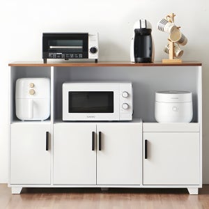 바로방가구 밥솥 선반 와이드 렌지대 홈카페장 코지 1200, 2단, 화이트(멀바우 상판)