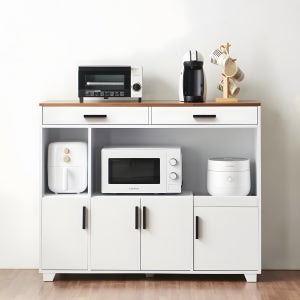 바로방가구 밥솥 선반 와이드 렌지대 홈카페장 코지2 1200, 3단, 화이트(멀바우 상판)