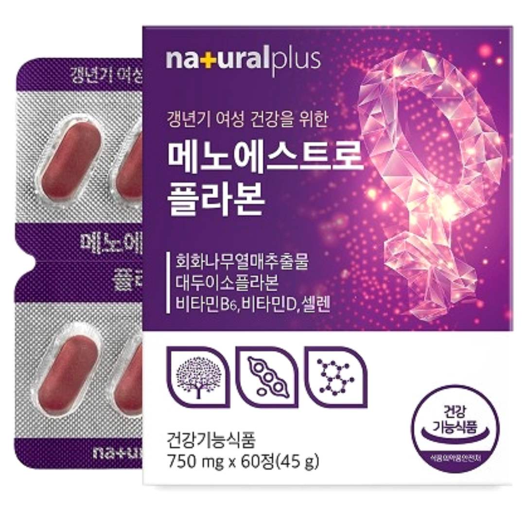 <b>내츄럴플러스 여성</b>건강 메노에스트로플라본 대두 이소플라본 750mg 60정(1개월분)