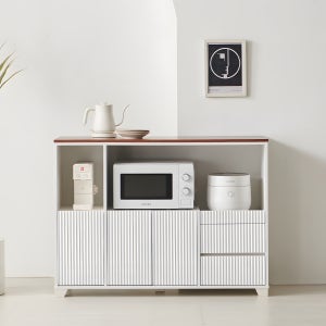 바로방가구 밥솥 선반 와이드 렌지대 홈카페장 바우 1200, 3단, 오크화이트