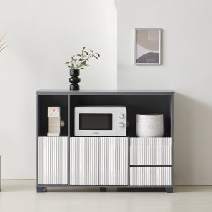 바로방가구 밥솥 선반 와이드 렌지대 홈카페장 바우 1200, 3단, 그레이화이트