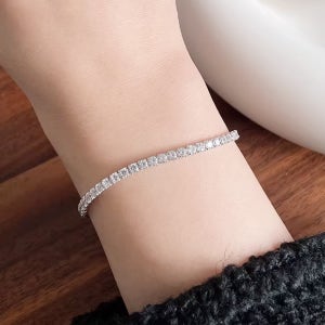 실버925 테니스 큐빅 레이어드 사각 체인 은 팔찌
