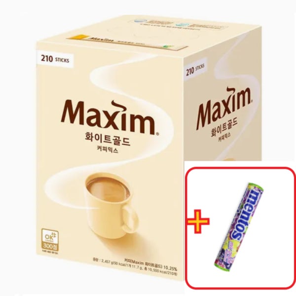 맥심화이트골드커피믹스 화이트커피믹스 210T+멘토스 믹스 그레이프 1통