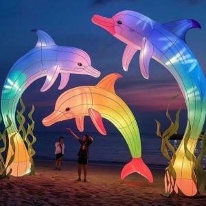 돌고래 에어몰드 돌핀 에어풍선 공기조형물 고래 에어조형물 돌고래조형물 LED 조명 해변