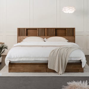 슬립시티 오덴세 슬라이딩 원목 침대 프레임 퀸 사이즈 2단서랍