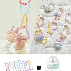 하베브릭스 국내 생산 베이비링 (28pcs) + 신생아 잼잼이 딸랑이 8종 소근육 발달 백일선물세트