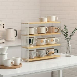 구디푸디 우드 아크릴 빈티지 캐비넷 수납선반 405x130x430mm, 4단, 반투명