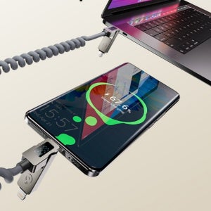 멀티 4in1 충전 케이블 코일형 스프링 충전 케이블 스마트폰 데이터