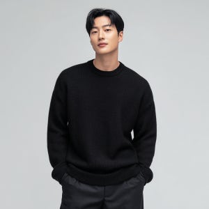 남자 니트 울 무지 스웨터 라운드 무지 니트