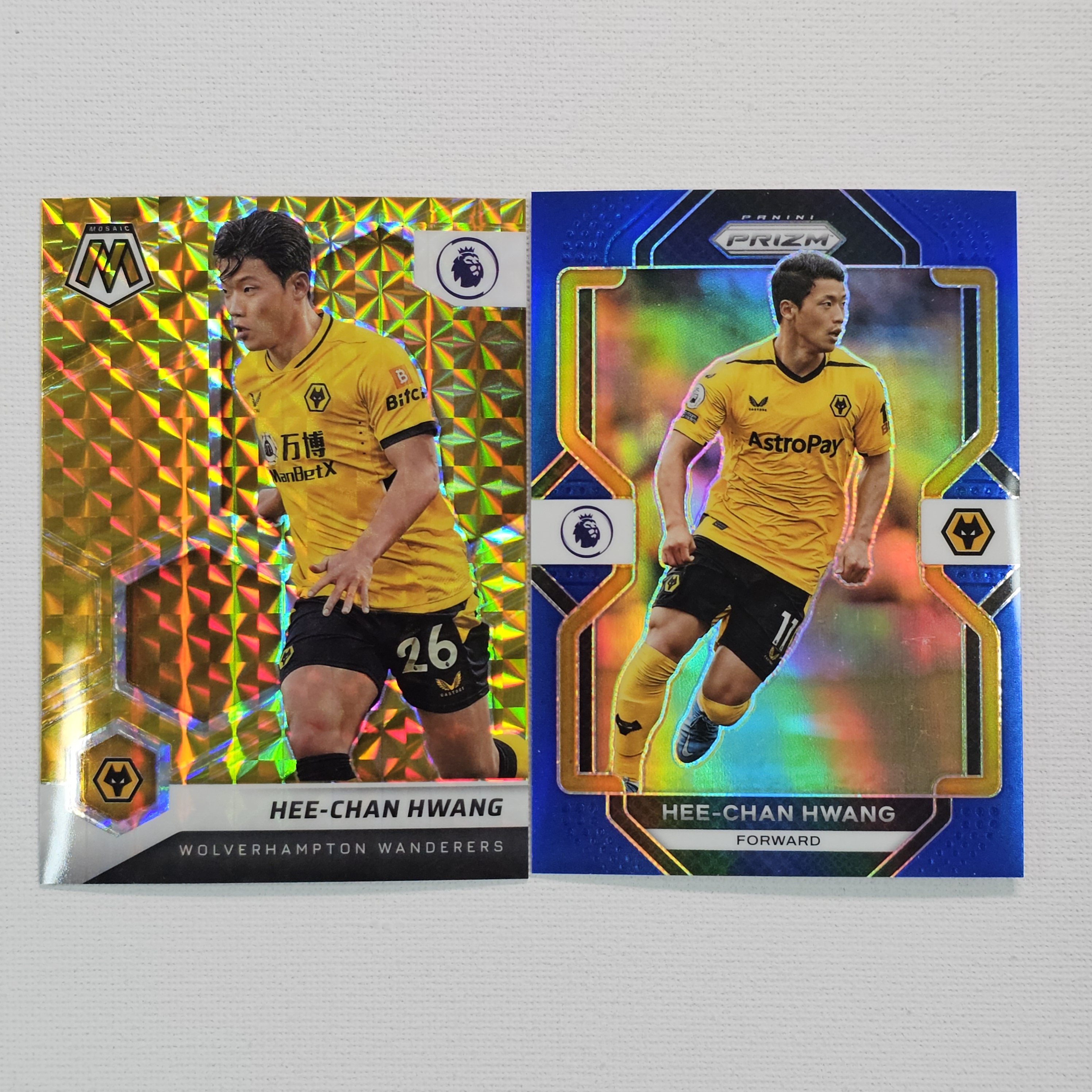 2021-22 Panini Mosaic Hee-Chan Hwang Gold Prizm /10 2022 Prizm Blue /175 황희찬 축구카드 2장 일괄 / SOC-44