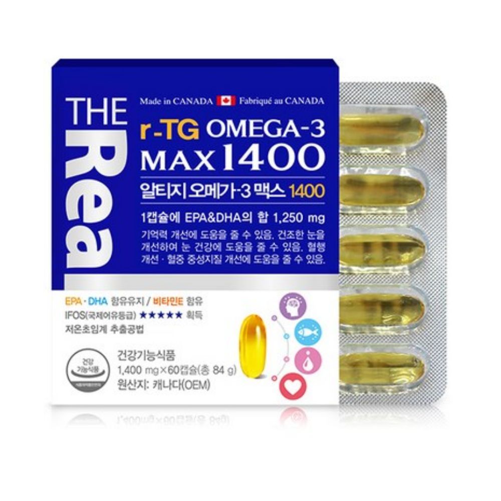 <b>더리얼</b> 캐나다 알티지 <b>오메가3</b> 맥스1400, 60정, 1개