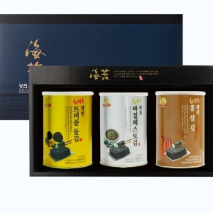 프리미엄 명품광천김 선물세트 3캔 설 추석 명절 트러플 바질 홍삼 재래 돌김(쇼핑백 포함)