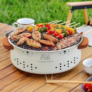 원형 바베큐그릴 K30 캠핑 차박 펜션 꼬치 숯불 구이 훈연 화로 그릴 식탁 이동형 휴대용