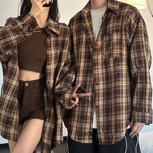 오버핏 커플체크 남자 중학생 남학생 줄무늬 난방 셔츠 남방