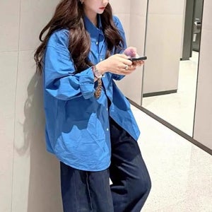 코발트블루셔츠 엉덩이기장남방 오버핏 파란색 셔츠 난방 S-XL
