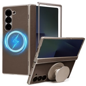 [거치톡포함] 제루크 맥세이프 힌지보호 풀커버 천연소가죽 케이스 다크그레이, 갤럭시Z 폴드4