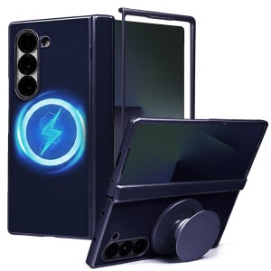 [거치톡포함] 제루크 맥세이프 힌지보호 풀커버 천연소가죽 케이스 네이비, 갤럭시Z 폴드4