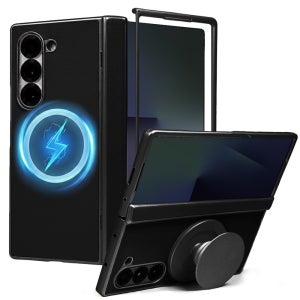 [거치톡포함] 제루크 맥세이프 힌지보호 풀커버 천연소가죽 케이스 블랙, 갤럭시Z 폴드4