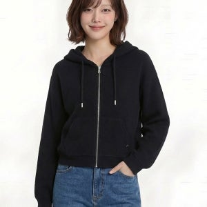 행텐 여성 니트라이크 후드집업_블랙