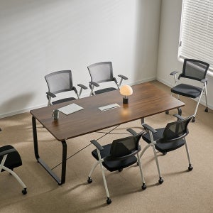 티에스퍼니처 데임 회의테이블 작업 사무용 25T 1800x900mm, 블랙+라이트월넛/타공