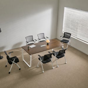 티에스퍼니처 데임 회의테이블 작업 사무용 25T 1800x900mm, 화이트+라이트월넛/타공