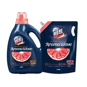 비트 액체세제 아로마웨이브 시트러스 3L용기 1개 +2L 리필 1개