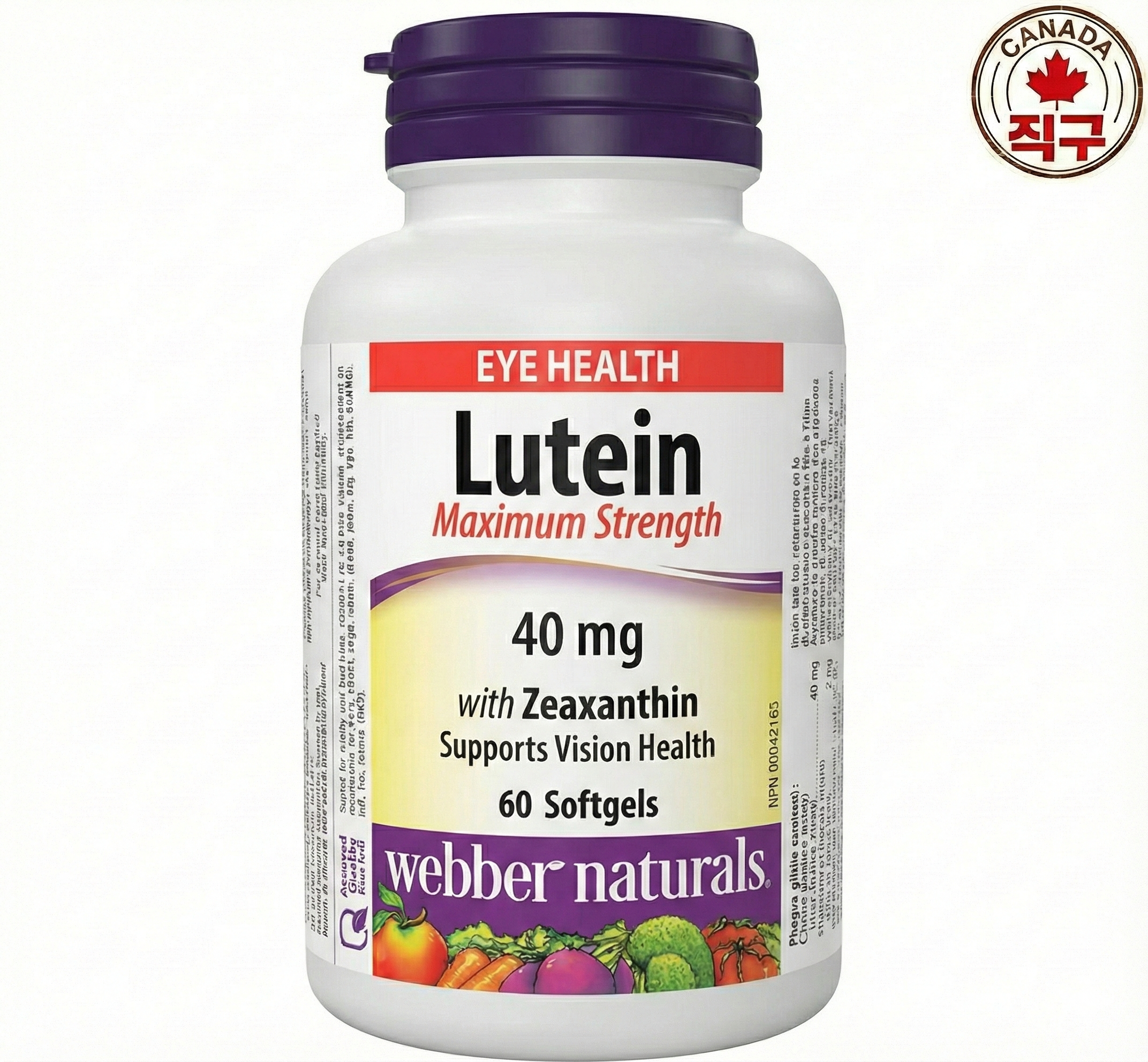 [캐나다 직구] <b>웨버내추럴</b> 루테인 지아잔틴 40mg (맥시멈 스트렝스) 60정, 1개