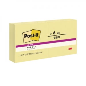 3M 포스트잇 강한점착용노트 알뜰팩 654-6 노랑 1개
