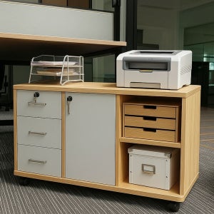 프린터 선반 사무용 오크 서랍장 데스크 컬러 정리 A. 두문 웜화이트 80x40x68cm