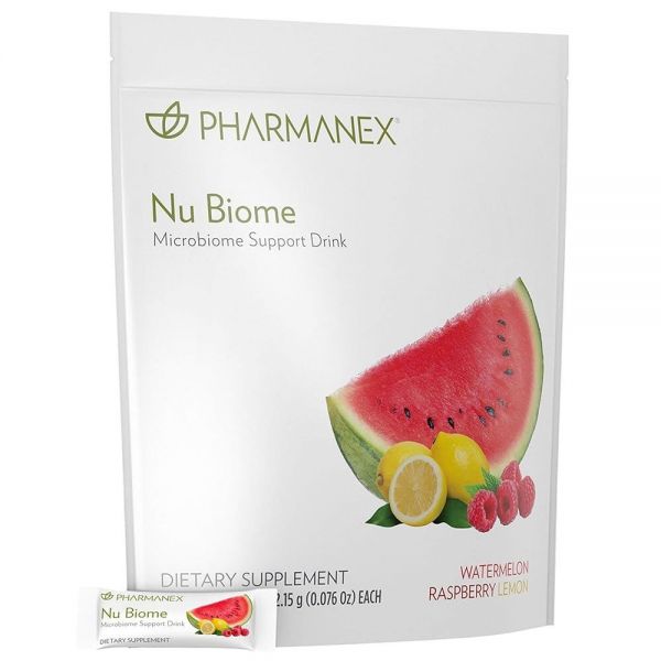 <b>Nu Skin</b> Pharmanex Biome | 장 및 면역 건강 보충제 소화 균형 <b>에너지</b> 지원 프리바이오틱 항산화 포뮬러 30팩 수박 라즈베리 레몬
