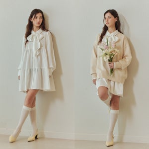 [제로스트릿][2컬러] 리본 셔링 원피스 RIBBON SHIRRING ONE-PIECE
