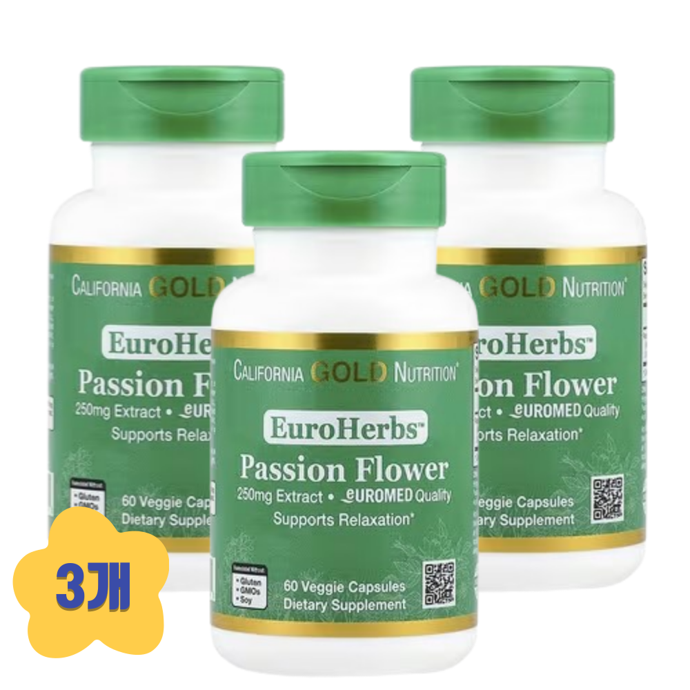 (3개) 캘리포니아골드뉴트리션 패션플라워 <b>시계꽃 추출물</b> 250mg 60베지캡슐