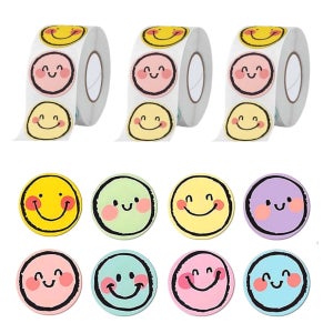 1500매 스마일 얼굴 이모티콘 원형 스티커 25mm, 원형, 아트지