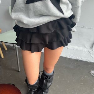 캉캉 프릴 밴딩 스커트팬츠 여성 치마바지 3단 캉캉스커트 레이어드 팬츠 미니