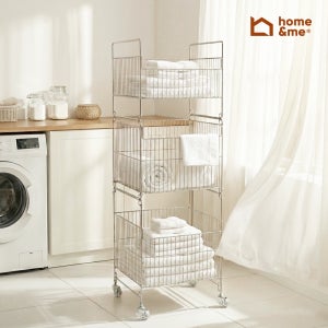 홈앤미 프리미엄 304 올스텐 위브 3단 이동식 세탁 빨래바구니