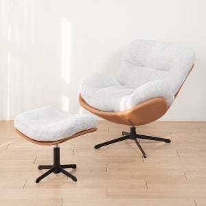 멜루나 안락의자 수유 독서 패브릭 회전 쇼파 그레이+브라운+스툴