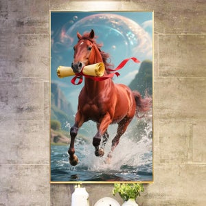 보석자수나라 대형 보석십자수 비즈 큐빅 붉은 말 60x100cm 국내제작