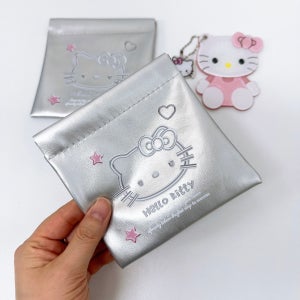 키티 실버 자석 자동 미니 파우치 화장품 이너 주머니 사각 카드 지갑 에어팟 소품 수납