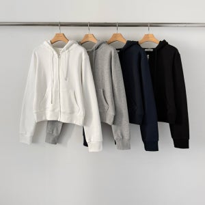 에이블앤코 미니후드집업 봄 가을 간절기 워싱면 루즈핏 크롭 후드 점퍼