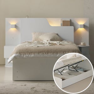 상일리베가구 플로 호텔형 LED 반자동 리프트업 수납 침대프레임 SS(슈퍼싱글)+협탁2EA