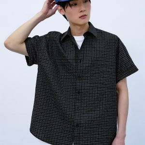 [아테즈] 스퀘어 체크 오버핏 반팔 셔츠 차콜